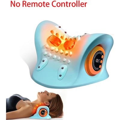 Draagbare EMS Nekmassager met Warmte Laagfrequente Puls Nek Cervicale Wervelkolom Tractie Relaxer Massagekussen met Afstandsbediening blue
