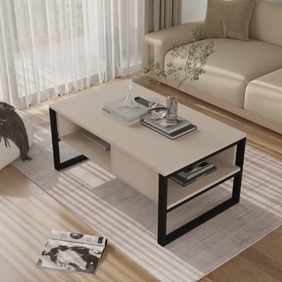 Salontafel Laukaa met plank 100x60x45 cm grijsbeige en zwart [en.casa]
