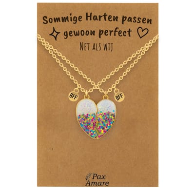 BFF Ketting voor 2 'Sommige harten passen perfect' - Magnetisch Glitter Hartje - Vriendschapsketting op Cadeau Kaartje - 45cm + 5cm verstelbaar - Goudkleurig - Best Friends Hanger - Pax Amare