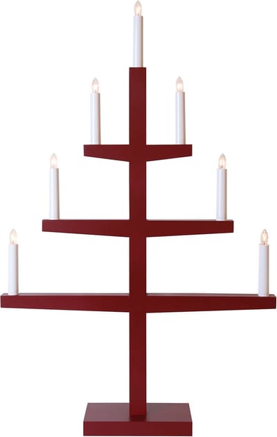 Star Trading Grote kandelaar 'Tripp' met 7 kaarsen, grenenhout, E10-lamp, rood, H 77 cm