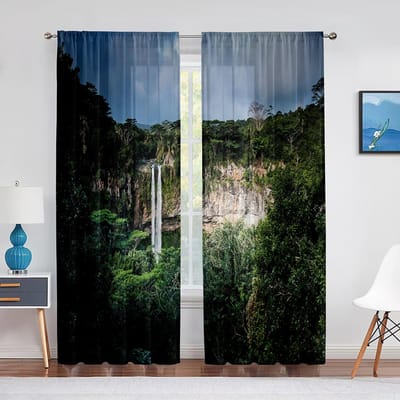 Tropisch Regenwoud Rivier Zonsopgang Transparant Gordijn voor Woonkamer Transparante Tule Gordijnen Raam voor Slaapkamer Accessoires Decor 1 PCS W100XH250cm&Grommet Top gray