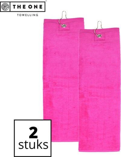 The One Towelling Golfhanddoeken - 40 x 50 cm- 2 Stuks - Sporthanddoek - Voordeelverpakking - Terry Velours - 100% Gekamd Katoen - Met metaal oog en karabijnhaak - Magenta