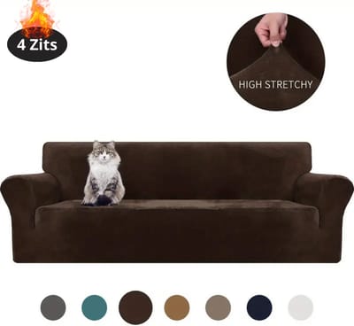 Livano Bankhoes - Bankbeschermer - Stretch - Sofa Cover - Fluweel - Donker Koffie - 4 Zits