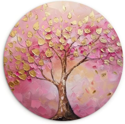 WallCircle® Wandcirkel 120x120 cm - Muurcirkel Boom - Roze - Goud - Modern - Levensboom - Bladeren - Vrouw - Muurdecoratie woonkamer - Wanddecoratie slaapkamer - Kamer decoratie accessoires - Ronde schilderijen - Woonaccessoires cirkel