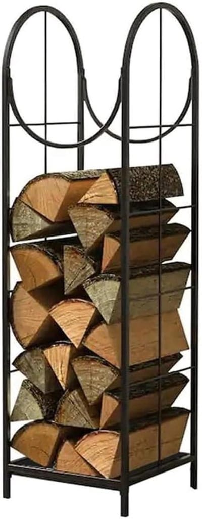 Brandhoutrek - Houtopslagrek Houthouder - Haardhout Opslaan - Roestwerende Verf - 33x33x120cm - Zwart