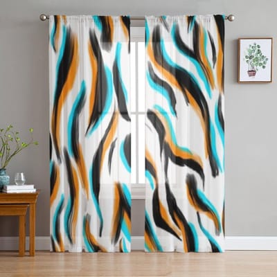 Afrikaanse Dierenprint Transparante Gordijnen Voor Woonkamerraam Transparant Voile Tule Gordijn Slaapkamer Gordijnen Huisdecoratie 135W x 114H(cm) black