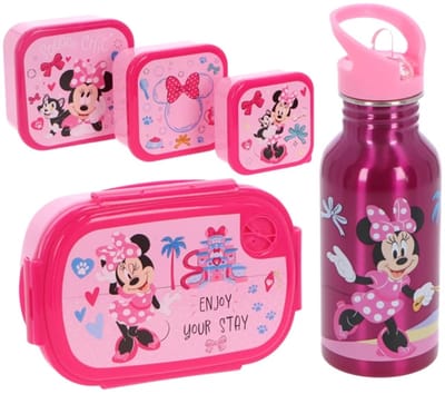 Minnie Mouse Lunchset 5-delig - Drinkfles - Lunchbox - 3 Snackboxen