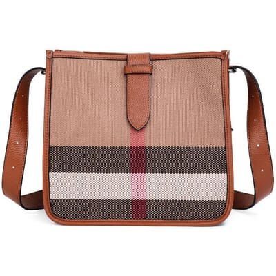 High-end Ruit Canvas Trendy Nieuwe Stijl Schuin Veelzijdig Leer Kleine Vierkante Tas Eénschouder Crossbody Tas Dames Tas beige