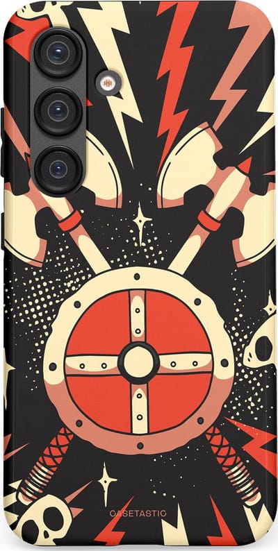 Casetastic Hoesje Geschikt voor Samsung S25 - Stijlvolle Beschermende Duo-layer Case - Zwart Rood Viking
