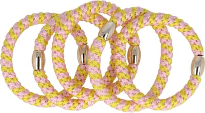 Haarsoires Haarelastieken Basic - Hair Tie - Streep Patroon - Roze Geel – Set van 5 - Eenvoudige Haar Elastieken voor Dagelijks Gebruik