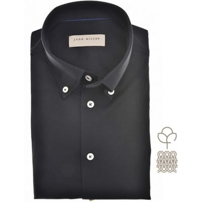 John Miller Overhemd Button Down Plain Color Cotton Tricot Zwart / male