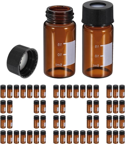 100 Ampullen HPLC/GC 9-425 Amber Glas voor Schroefdop Monsters met Witte PTFE en Silicone Dichtingen voor LC Pestle