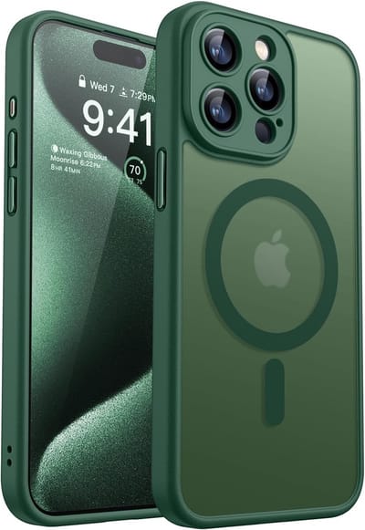 Hoesje Geschikt voor iPhone 15 Pro Max Hoesje Pine Groen - Hoesje Geschikt voor MagSafe iPhone 15 Pro Max - Shockproof Back Cover met Lens beschermer
