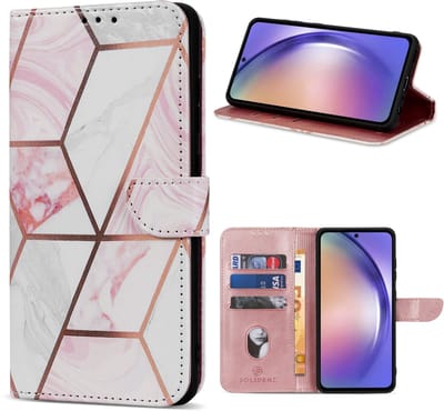 Multimedia & Accessoires Lederen Book Case Hoesje geschikt voor Samsung Galaxy A26 5G – Marmer – Roze -Telefoonhoesje – Met Stand – Kaarthouder – Pasjes Houder – Magneet Sluiting – Bookcase