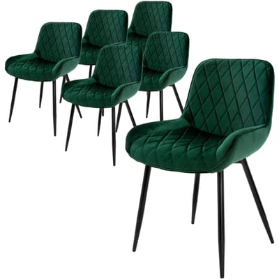 Set van 6 eetkamerstoelen met doorgestikte donkergroene fluwelen hoes en metalen poten incl. montagemateriaal ML-Design