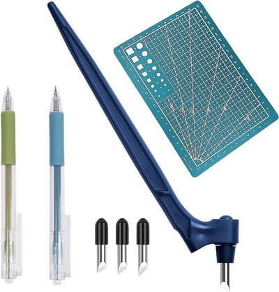 Professionele Snijgereedschap Set van 7 Stukken, RVS Snijmes, 360° Precisie, Inclusief 3 Vervangbladen, A4 Snijmat en 2 Snijpennen voor DIY Creaties en Scrapbooking