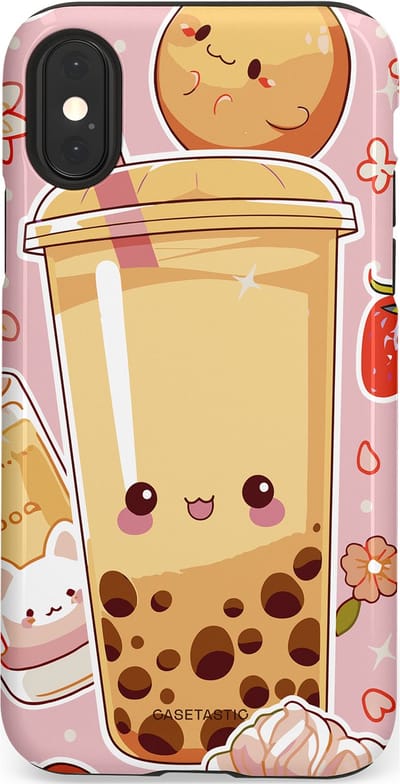 Casetastic Hoesje Geschikt voor Apple iPhone X/Xs - Stijlvolle Beschermende Duo-layer Case - Kawaii Thee Design - Bubble Tea