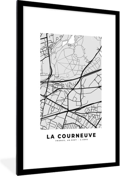 Fotolijst incl. Poster - La courneuve – Plattegrond – Frankrijk – Kaart – Stadskaart - 80x120 cm - Posterlijst