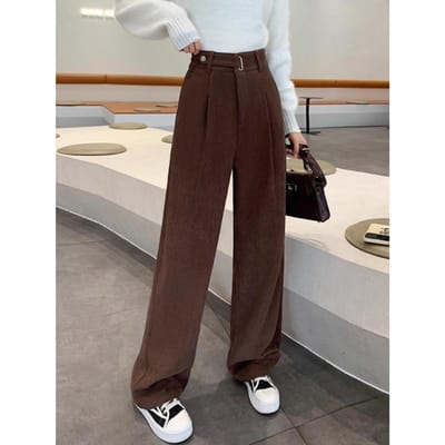 Kameelkleurige corduroy broek voor dames voor herfst en winter Nieuwe hoge taille Europees katoen fluweel rechte wijde pijpen broek gedrapeerd 2XL black