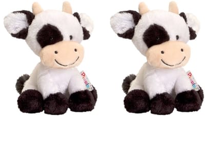 Set van 3x stuks keel Toys pluche zwart/witte koe/koeien knuffels 14 cm - Koeien boerderijdieren knuffeldieren - Speelgoed voor kind