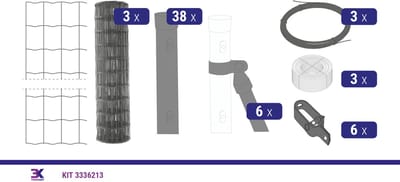 KIT 147 tuindraad +palen +accessoires, lengte 75m, hoogte 122cm, kleur grijs RAL7016
