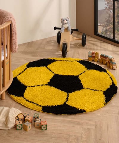Voetbal vloerkleed rond - Sports geel/zwart 100