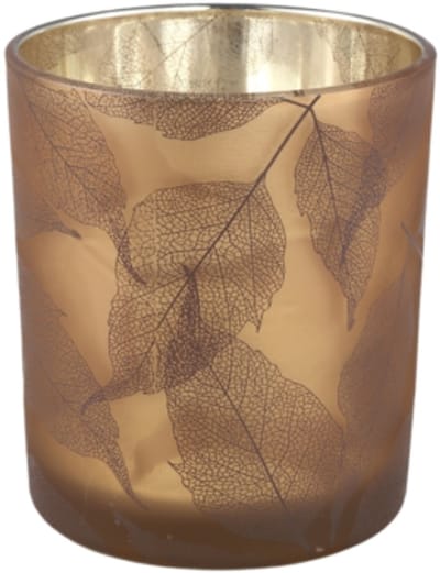 PTMD Zoeh Brown Glass Tealight Gold Rim Leaves L