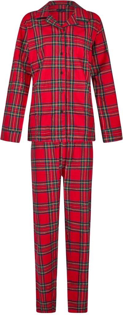 Happy Shorts Dames Kerst Pyjama Set Shirt + Broek Rood Geruit Flanel - Maat XL