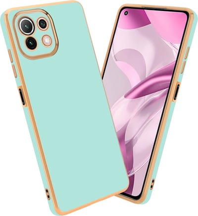 Cadorabo Hoesje geschikt voor Xiaomi Mi 11 LITE (4G / 5G) / 11 LITE NE in Glossy Mintgroen - Goud - Beschermhoes Case Cover van flexibel TPU-silicone en met camerabescherming