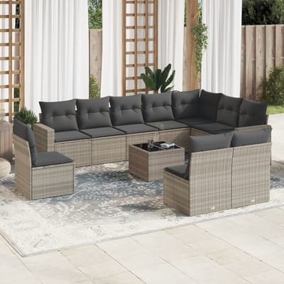 vidaXL - 11-delige - Loungeset - met - kussens - poly - rattan - lichtgrijs