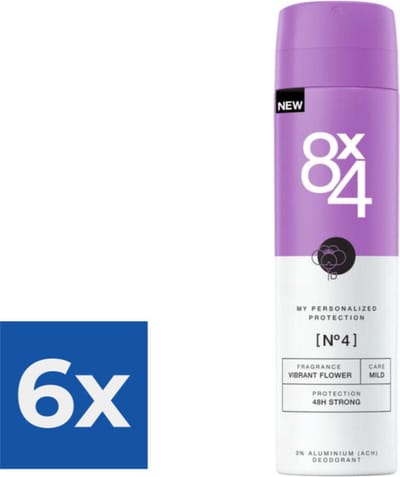 8x4 Deodorant Spray No 4 Vibrant Flower 150 ml - Voordeelverpakking 6 stuks