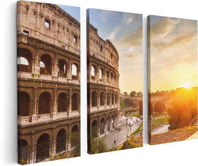 Artaza Canvas Schilderij Drieluik Colosseum bij Zonsondergang in Italïe - 120x80 - Foto Op Canvas - Canvas Print