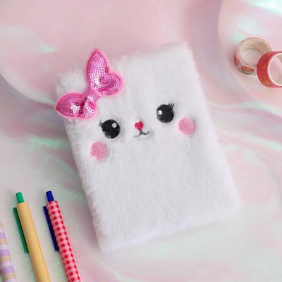 Carnet de notes en peluche pour fille, petit carnet de notes en forme de chat de dessin animé, joli carnet de notes en peluche, cadeau d'anniversaire pour étudiante blanc