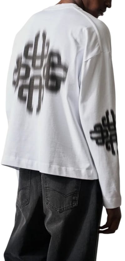 The Couture Club Heren T-shirt Wit TCCM3190 Motion Blurred Long Sleeve