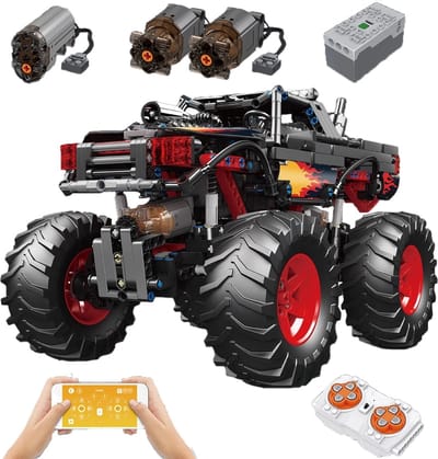 Mould King 18008 Vlam Monster Buggy Auto Afstandsbediening is compatibel met het bekende merk.