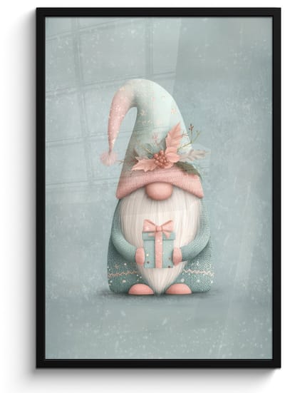 Poster in lijst - Fotolijst 60x90 cm - Posters - Kerstgnome - Cadeau - Groen - Posterlijst zwart - Decoratie - Wanddecoratie woonkamer - Muurdecoratie slaapkamer - Kerstversiering - Kerstdecoratie voor binnen - Kerstmis