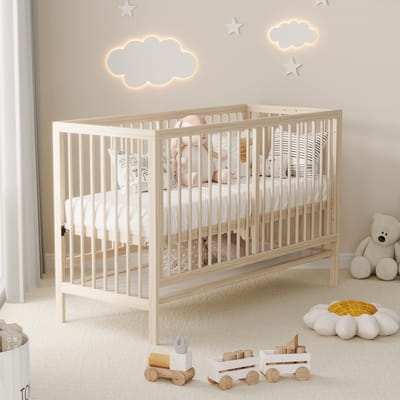 Sweiko Kinderbed - 140 x 60 x 90 cm - Massief houten Ledikant - In hoogte verstelbaar - Zonder matras - Naturel