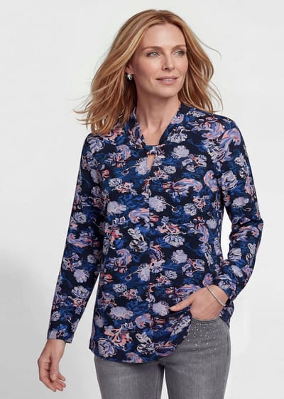 Jersey shirt met knoopdetail - paars / gedess. - Gr. 19 van Goldner Fashion