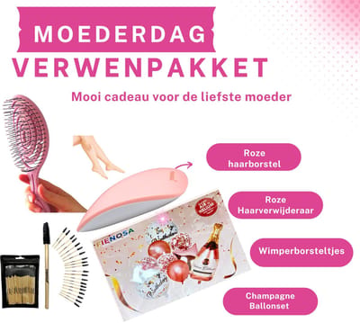 Fienosa Moeder Verjaardag Verwenpakket – met Haarborstel, Wimperborsteltjes, Haarverwijderaar & Champagne Ballonnen – Perfect Cadeau voor Mama! Het Ultieme Moederdagcadeau – Verwen Je Moeder met Dit Luxe Pakket!