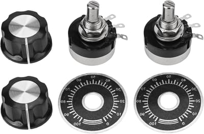 Roterende Potentiometer - Variabele Weerstand - Motortoerental Regelen - Met Knop en Wijzerplaat - 6 mm As - Metaal