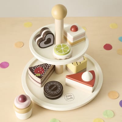 Petite Amélie Hout etagere mit Gebäck NOISETTE 9 dlg