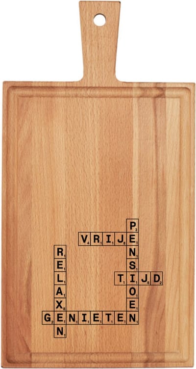 Borrelplank met scrabble opdruk | Pensioen cadeau | Srabble | afscheidscadeau | werknemer collega | persoonlijk cadeau | | Tapasplank | Serveerplank | Rechthoek | Hout | met opdruk