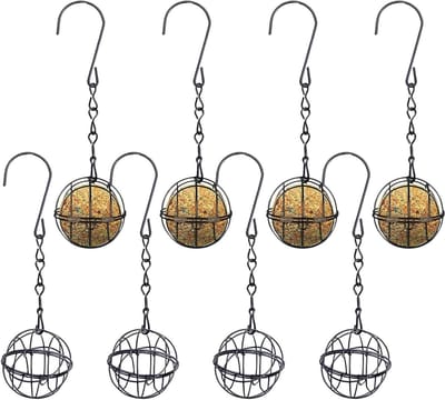 Vogelvoederbakken Buiten - Vogelvoederhouder Vetbollen - Vogels Voeren - Weerbestendig Metaal - 8 Stuks - Zwart
