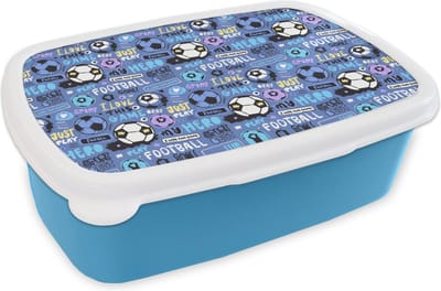 Broodtrommel Blauw - Lunchbox - Brooddoos - Patronen - Voetbal - Blauw - Jongens - Kinderen - Kids - Jongetje - 18x12x6 cm - Kinderen - Jongen