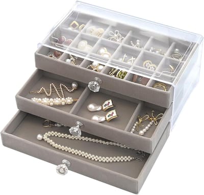 Jewellery Box, 3 Tier Jewellery Storage for Earrings, Bracelets, Necklaces, 3 Drawers