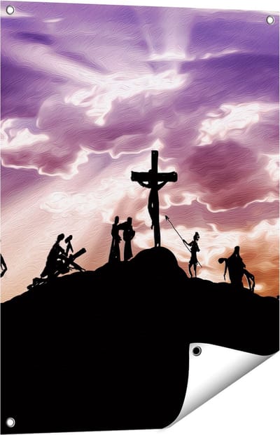 Gards Tuinposter Kruistocht naar het Kruis van Jezus Christus - 60x80 cm - Tuindoek - Tuindecoratie - Wanddecoratie buiten - Tuinschilderij