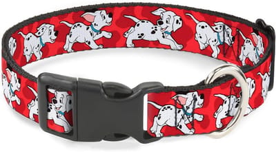 Hond Halsband Met Clip - Dalmatiërs In Rood/Wit/Zwart - 1" Breed - Pasvorm 15-26"
