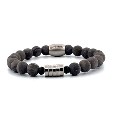 IbizaMen KIDS - jongens armband - grijs edelsteen - rvs - 6mm- 15cm