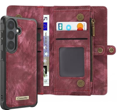 Caseme, 2-in-1 Bescherming Geschikt voor Samsung Galaxy S26 met Afneembare Hoes en Portemonnee, Bordeaux