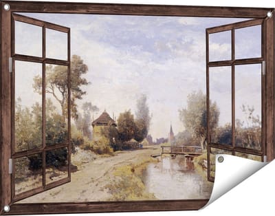 Gards Tuinposter Doorkijk Landschap bij Kortenhoef - Paul Joseph Constantin Gabriël - 90x60 cm - Tuindoek - Tuindecoratie - Wanddecoratie buiten - Tuinschilderij